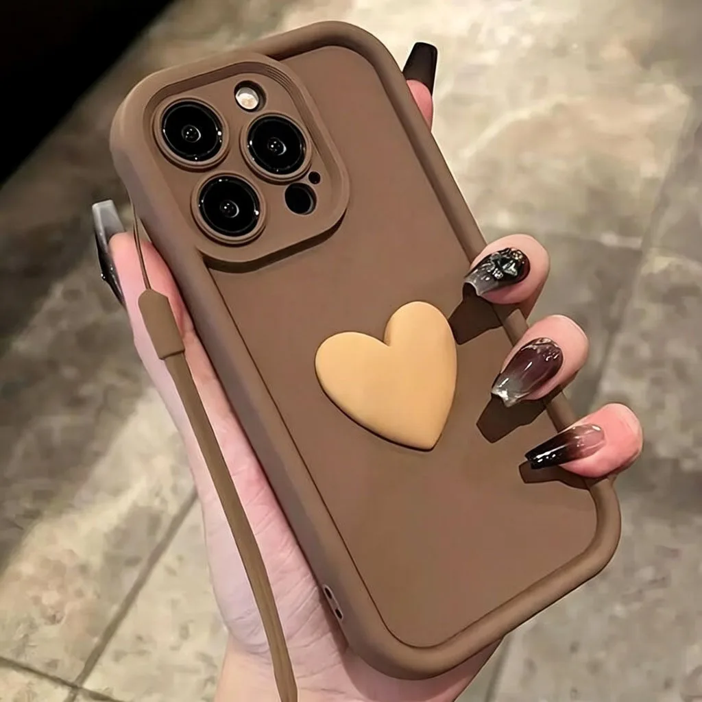 Cute 3D Love Heart Silicone Phone Case - Durable and Stylish Design