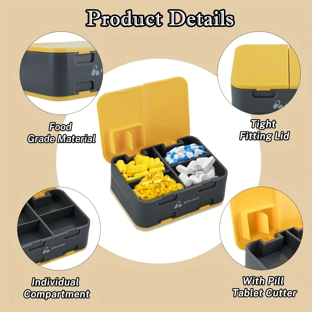 Small Cute Pill Box Travel Daily Pill Organizer for Purse Pocket Compact Medicine Holder First Aid Outdoor Storage Container