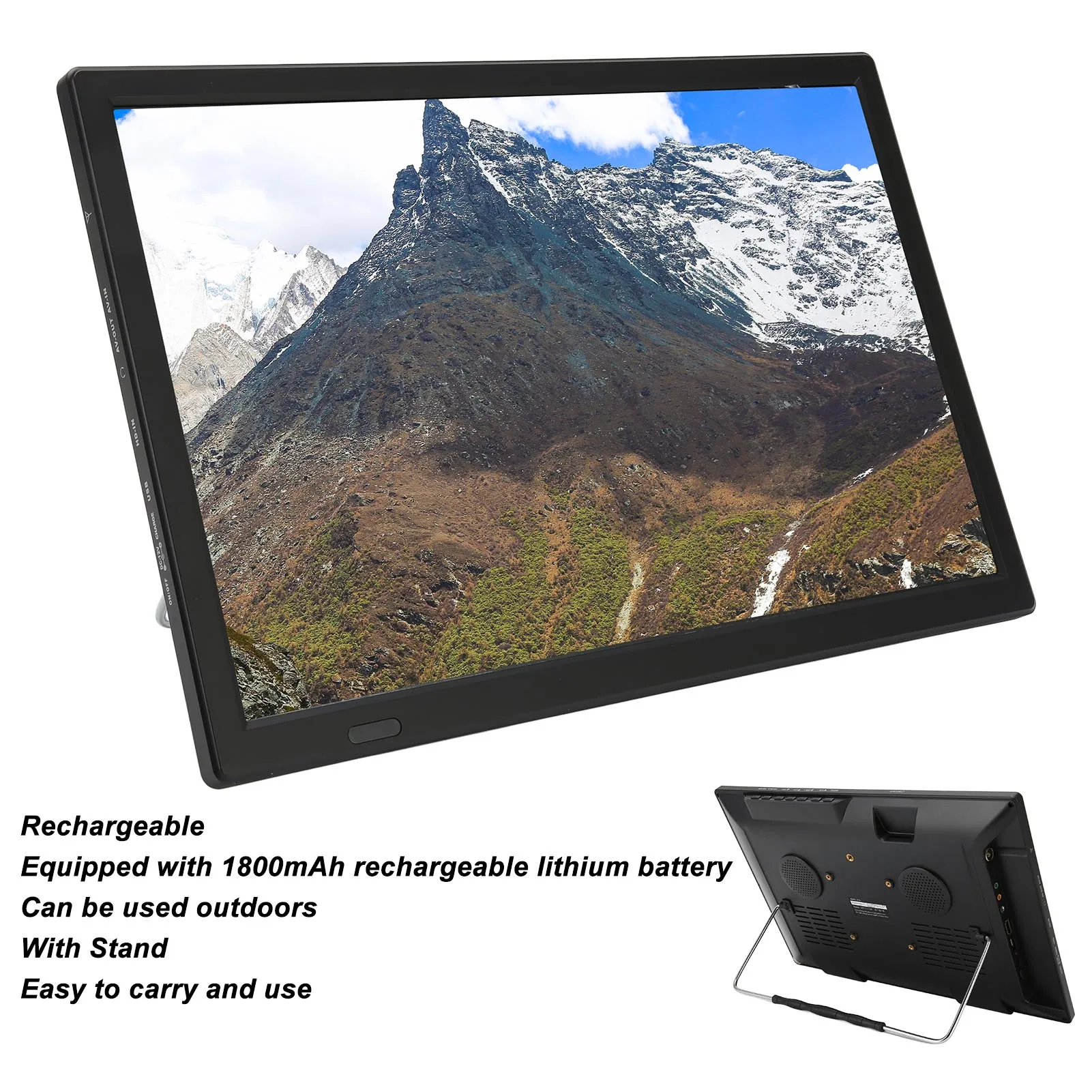 16 Inch TV High Sensitivity Tuner Rechargeable LED Digital TV with Stand for Outdoor EU Plug 100‑240V