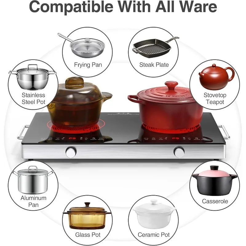 Electric Cooktop Electric Stove Top with Knob Control,9 Power Levels, Kids Lock & Timer,LED touch control 5