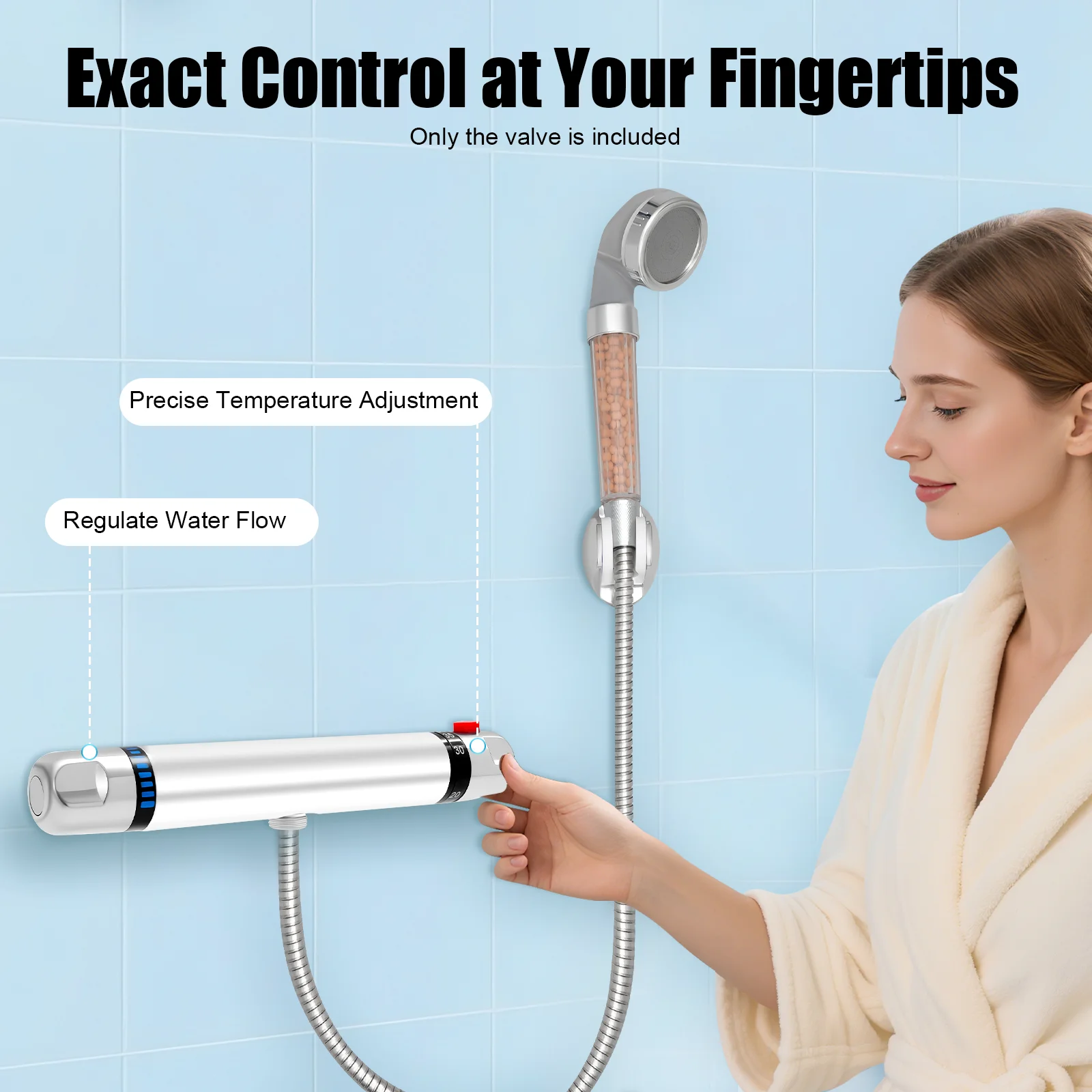 Thermostatisches Duschventil für 1/2-Zoll-Schläuche Hochwertiges Messing-Thermostat-Mischventil 20-50 ℃ Stabile Temperatur, einstellbarer Abstand – Detail 2