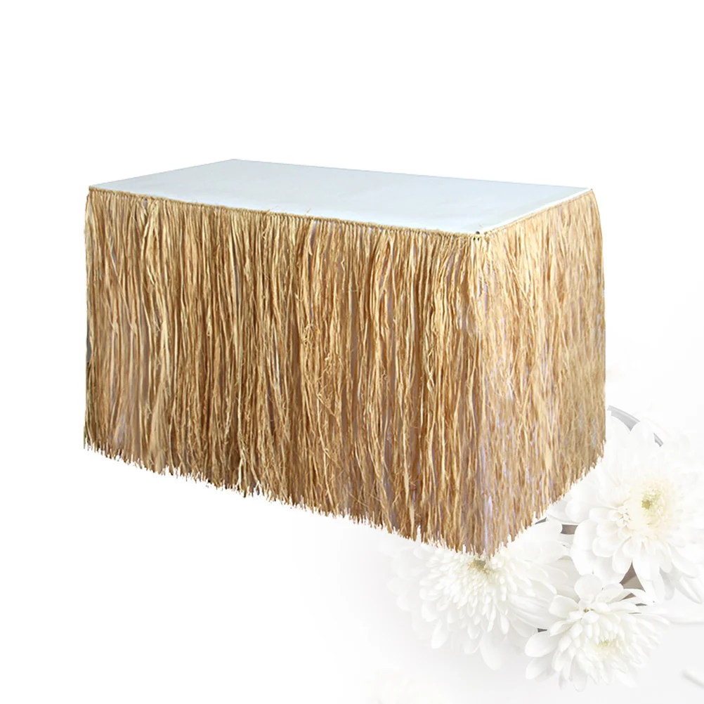 

Party Table Skirts Luau Decorations Hawaiian Desk Straw Summer Tablecloth Parties Hula Tutu Decorative Home Banquet Beach For