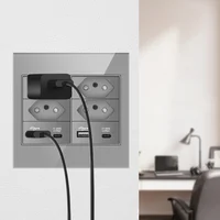 แผงกระจกกันไฟ Melery 4x4 มาตรฐานบราซิล พร้อมเต้ารับ USB Type C สวิตช์ไฟ สีเทา สำหรับสำนักงาน 20A สำหรับบ้าน 5