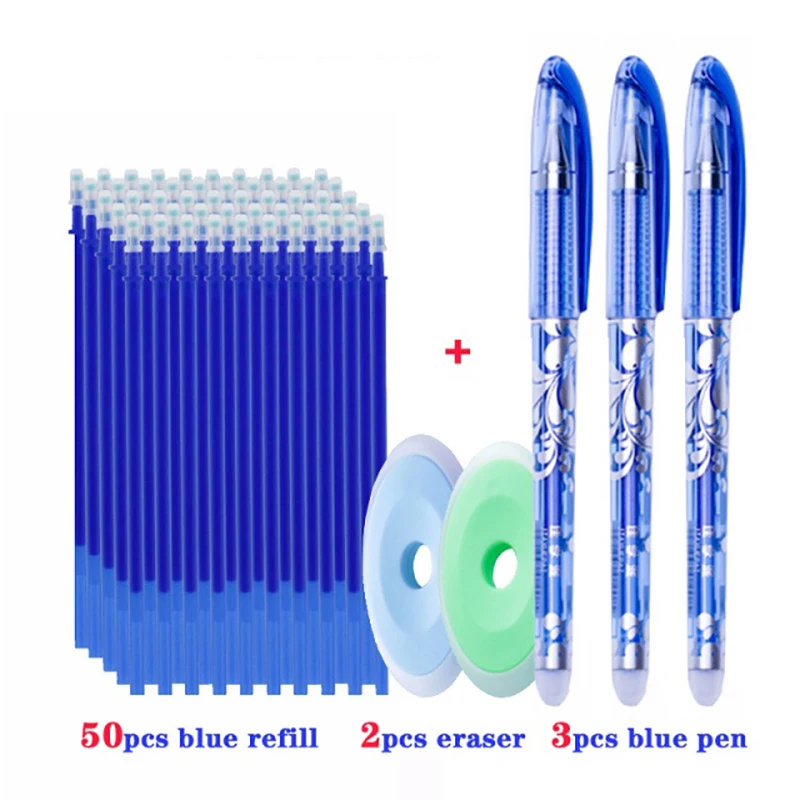 55Pcs/Set Erasable Gel Pen Refills 0.38mm Blue Black Red Ink for Student School Office Writing Stationery 2