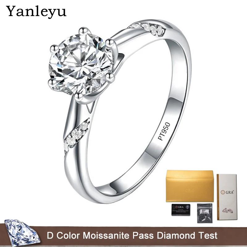 

Yanleyu Real Certified Moissanite Engagement Rings For Women 1CT 2CT D Color Diamond Wedding Band PT950 Platinum Fine Jewelry