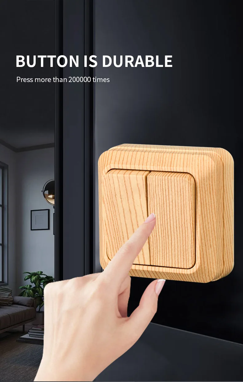Description Picture 6 of itemWESA Wood Wall Mount Switch Classic Flame Retardant Plastic Panel 2 Gang 1 Way Vintage Imitation Wooden Color Wall Switch 16A AC