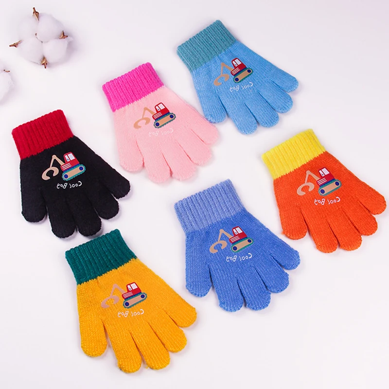 Cute Cartoon Kids Knitted Gloves Anti-Cold Children Cycling Glove 2-4Year Boy Girl Hand Winter Warmer Baby Full Finger Mittens