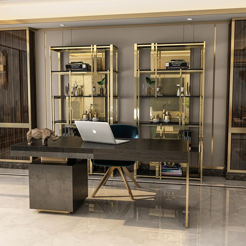Modern office bookshelf living room partition display shelf Nordic luxury bookcase stainless steel floor shelf