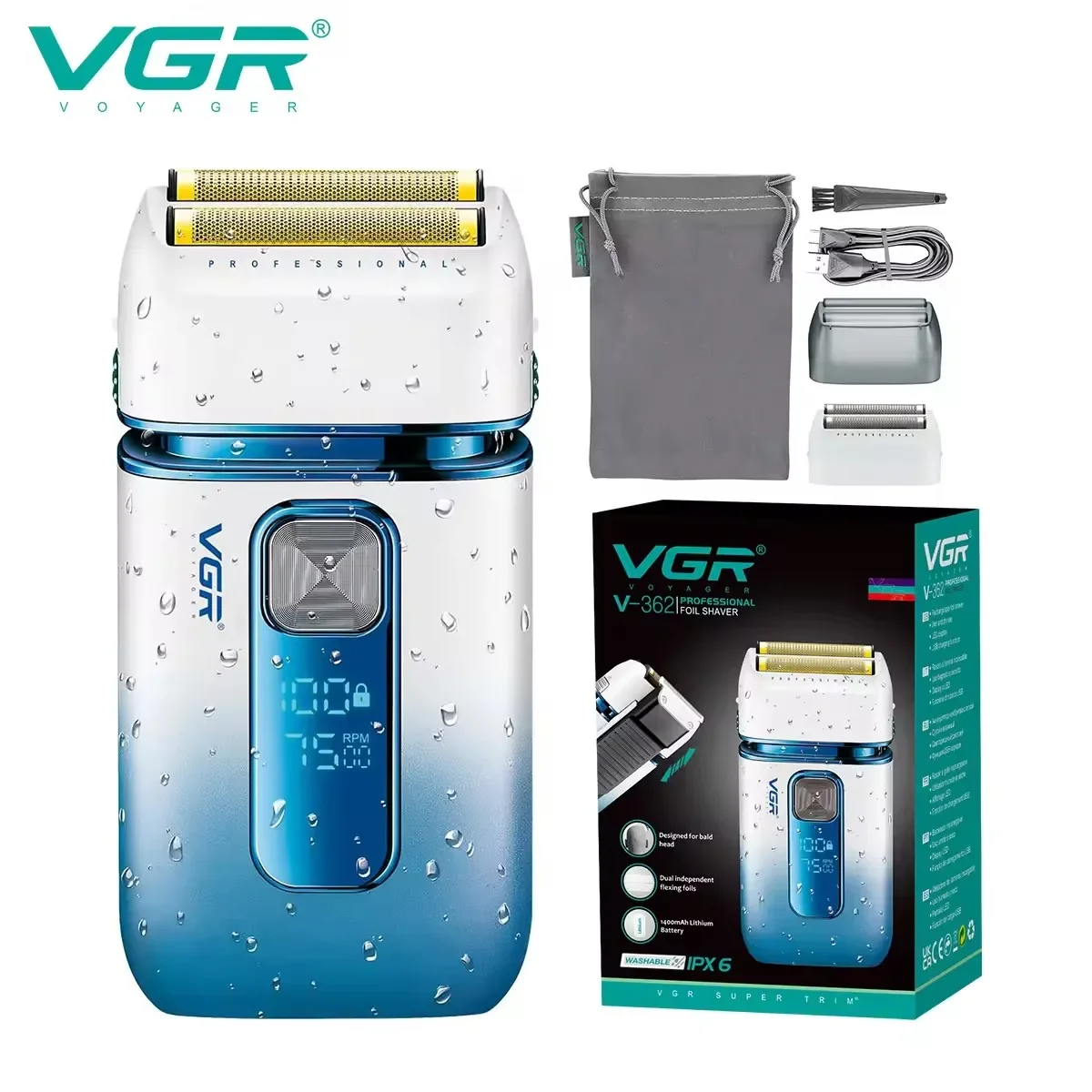 VGR Electric Shaver Professional Shaving Machine Rechargeable Beard Trimmer Waterproof Razor Reciprocating Shaver for Men V-362