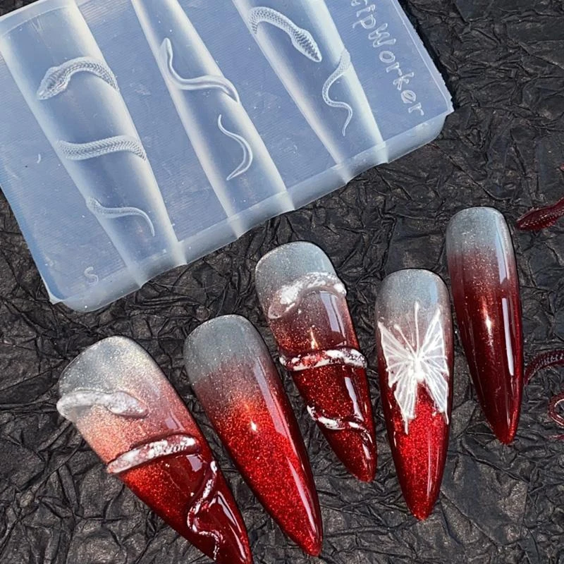 1/3개 3D 네일 실리콘 조각 몰드 뱀 DIY 네일 장식 아트 네일 뷰티 참 실리콘 네일 몰드 네일 제품