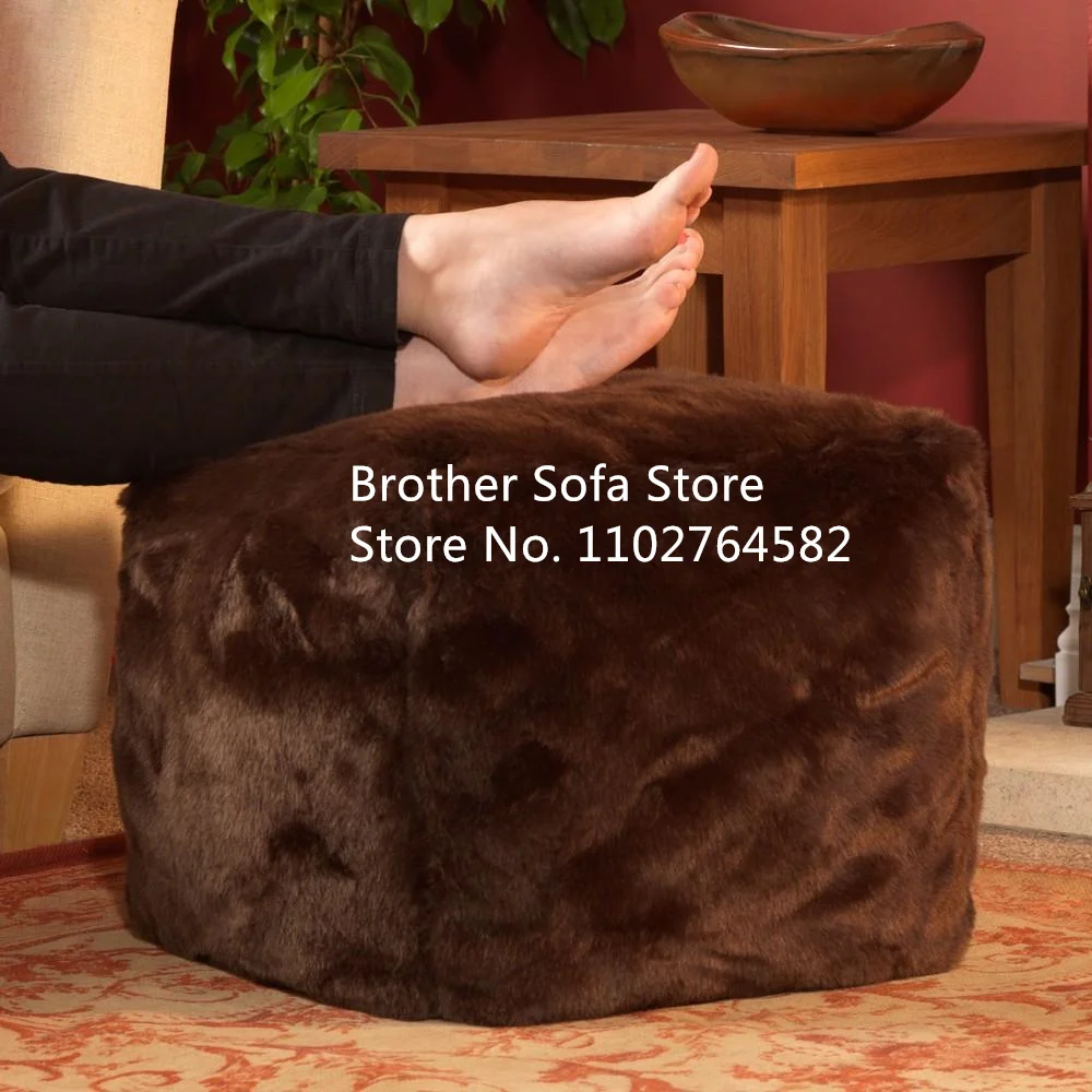 Fur fabric Ottoman bean bag Pouffe Stool Dressing Table Stool no Legs Removable Cover Soft Footstool bean bag step stool