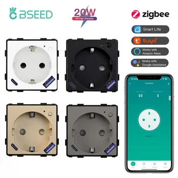 BSEED Zigbee สมาร์ทซ็อกเก็ต Part Power Monitor Outlet พร้อม USB Type-C ชิ้นส่วน DIY 20W FAST CHARGE Tuya Smart Life Alexa APP Control 1