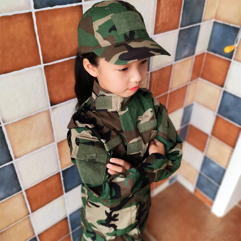 

kids 90-160 cm Camouflage sets tactical combat CS training shirt pant hat sport outdoor hiking trekking fishing hunting clothes