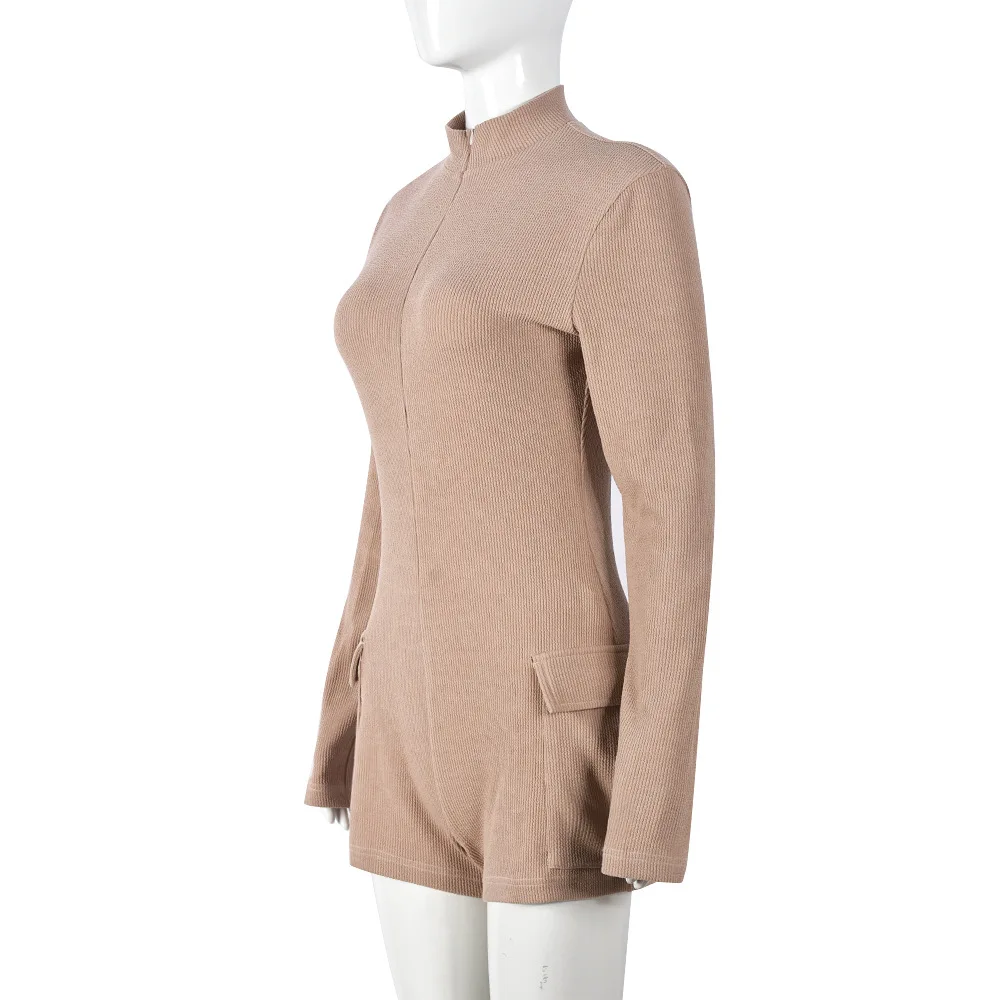 BKLD Zipper Long Sleeve Pockets Sexy Solid Color Elastic Shorts Jumpsuit Women Clothing 2023 New Arrivals One Pieces Romper