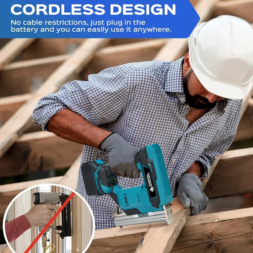 Cordless Electric Nail Gun for Straight/N-shape Nails Pure Copper Motor Woodworking Universal Nailing Machine For Makita Battery 6