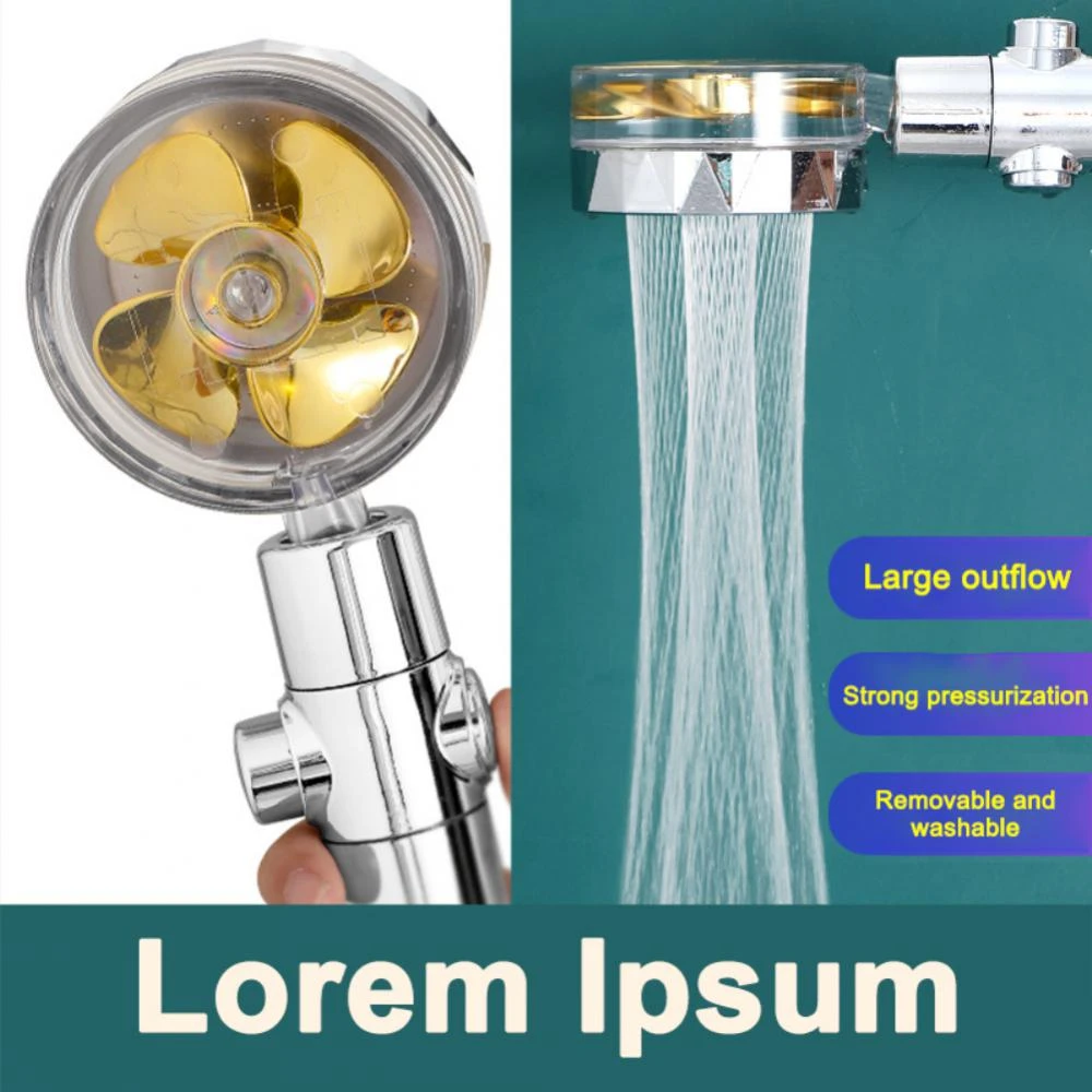 Shower Head 360 Degree Rotation Water Saving Flow Turbofan Hydraulic
