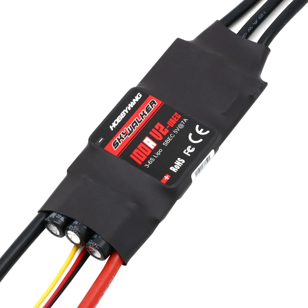 ESC Brushless Hobbywing Skywalker V2 80A, vue détaillée des composants électroniques et du radiateur.