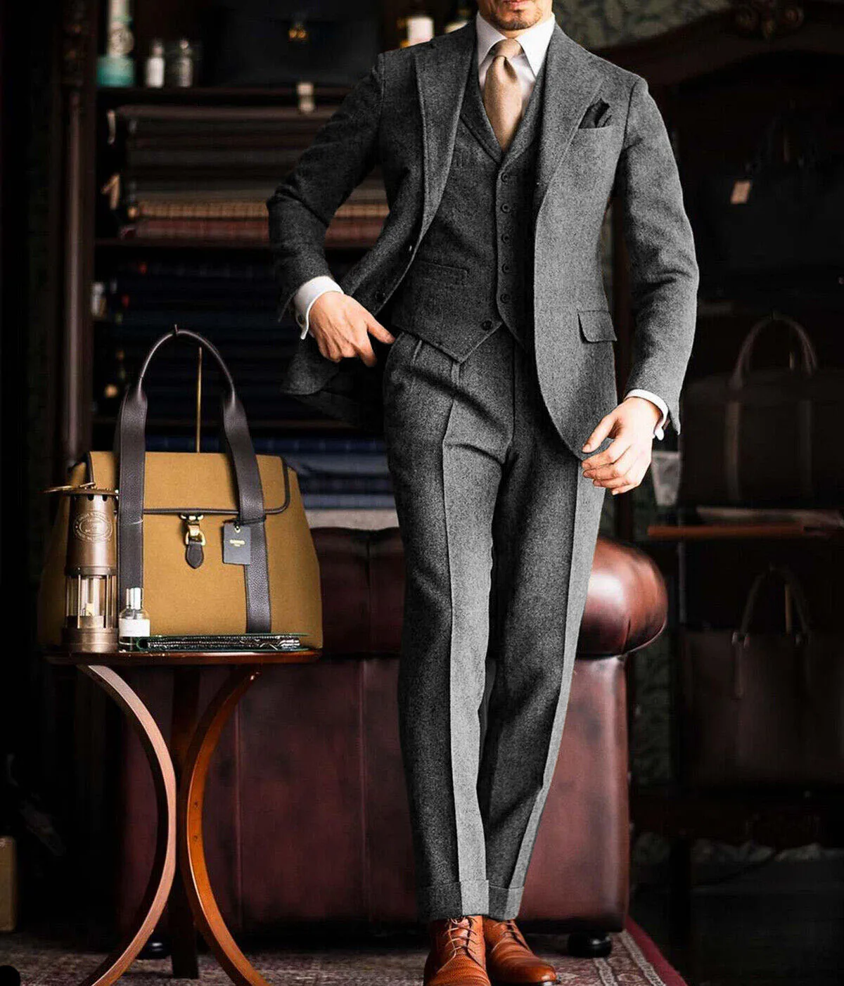 Men's Suit Tweed 3 Pieces Formal Business Wedding Prom Groom Tuxedo Single Breasted Costumes Luxury Suit