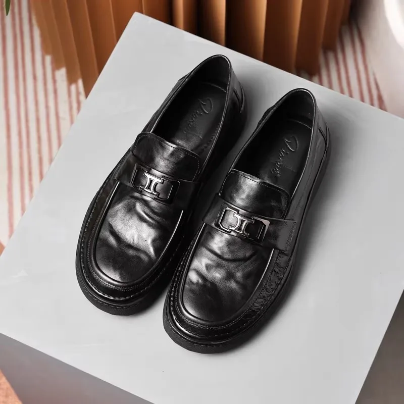 Men's shoes, leggings, soft leather, business casual, leather, work wear, round head, style, Bullock