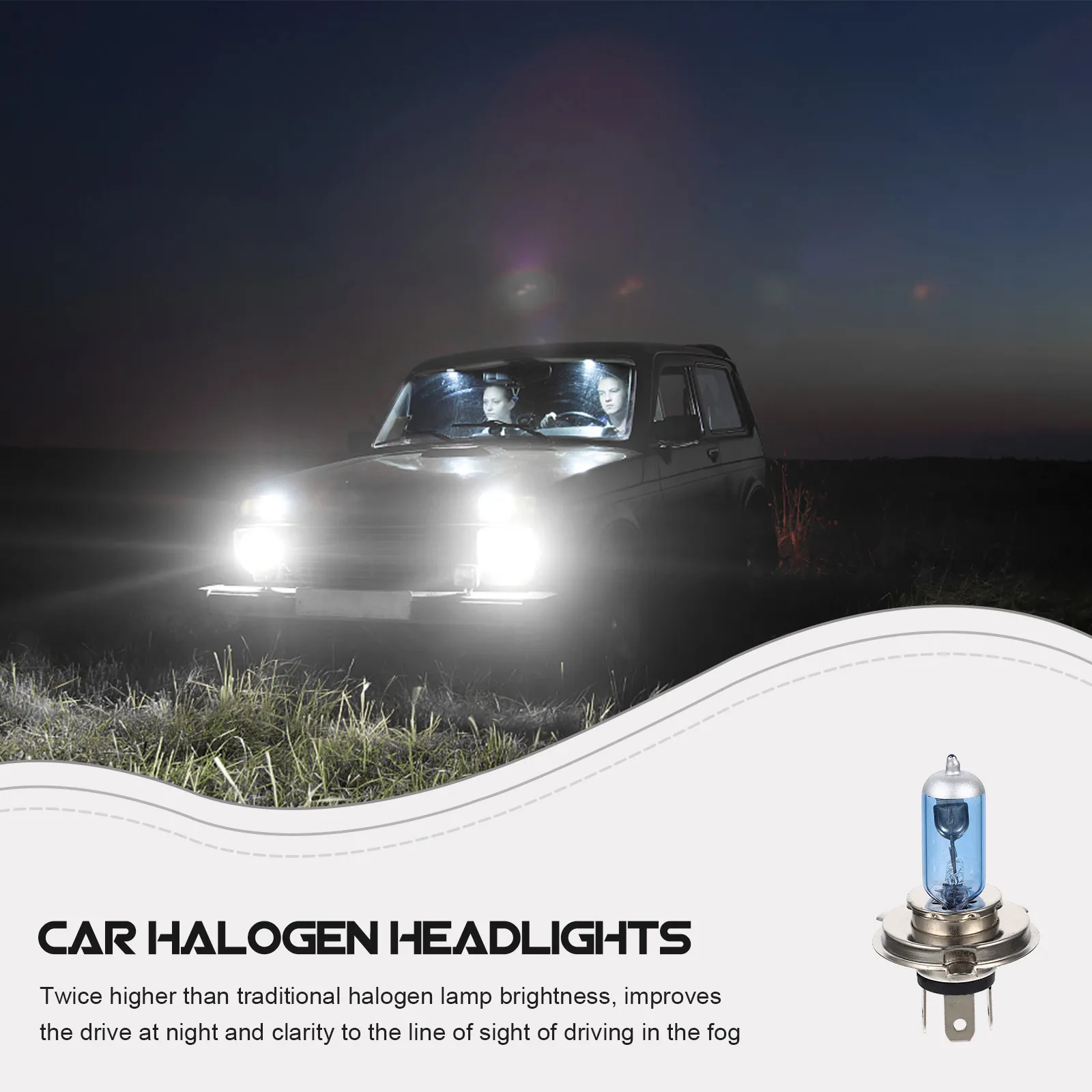 2Pcs 자동차 할로겐 헤드 램프 H4 12V 100W 화이트 6000k 고휘도 자동 헤드 라이트 안개 운전 안전 향상된 가시성