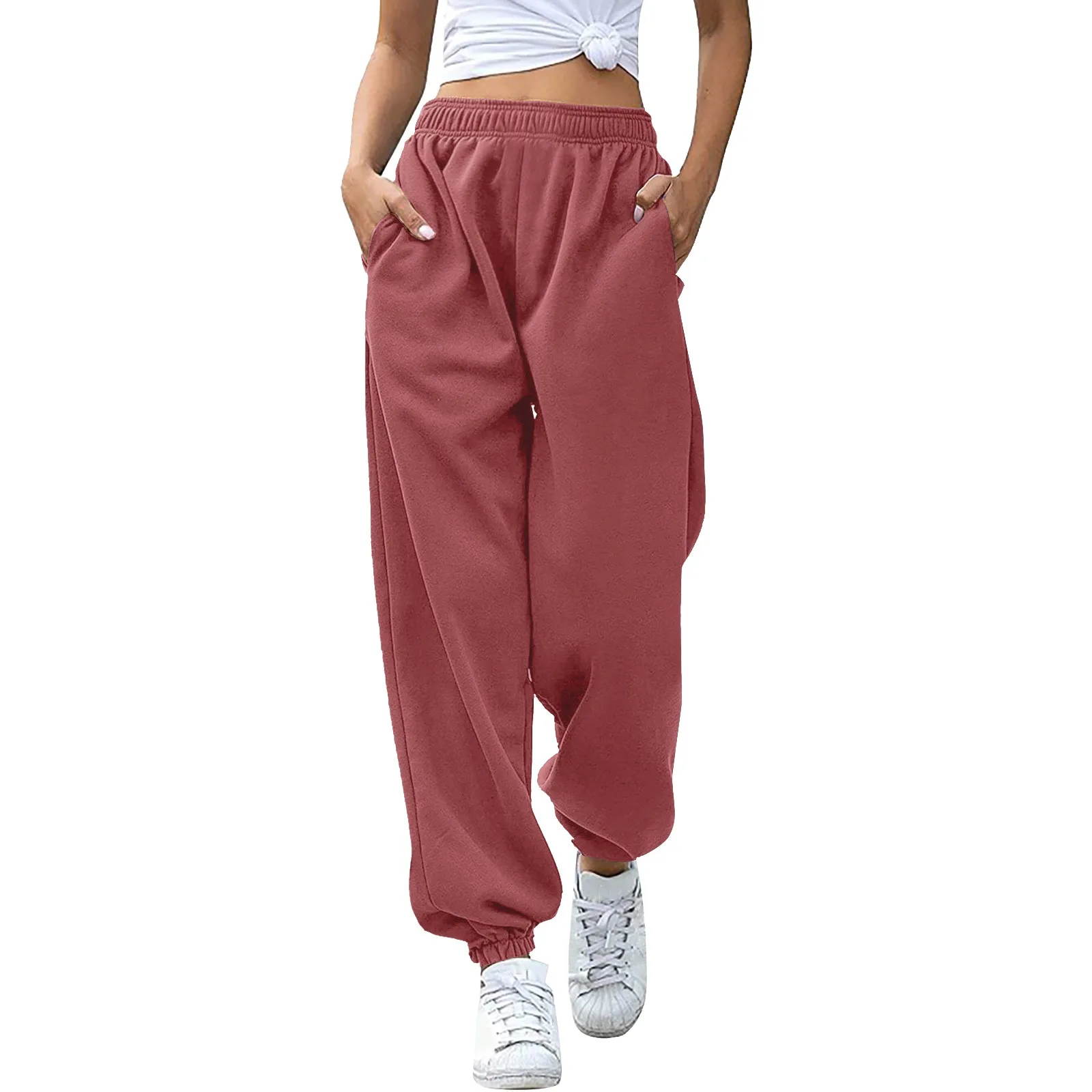 

Women Sweatpants Elastic High Waist Running Joggers Baggy Sport Pants Femal Streetwear Fitness Versatile Trousers With Pockets