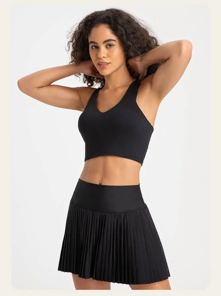 

NWT 2 pcs Per Set Sexy V-Neck Anti-sweat Padded Yoga Crop Tops Racerback Longline Gym Sports Bras Workout Athletic Skirt