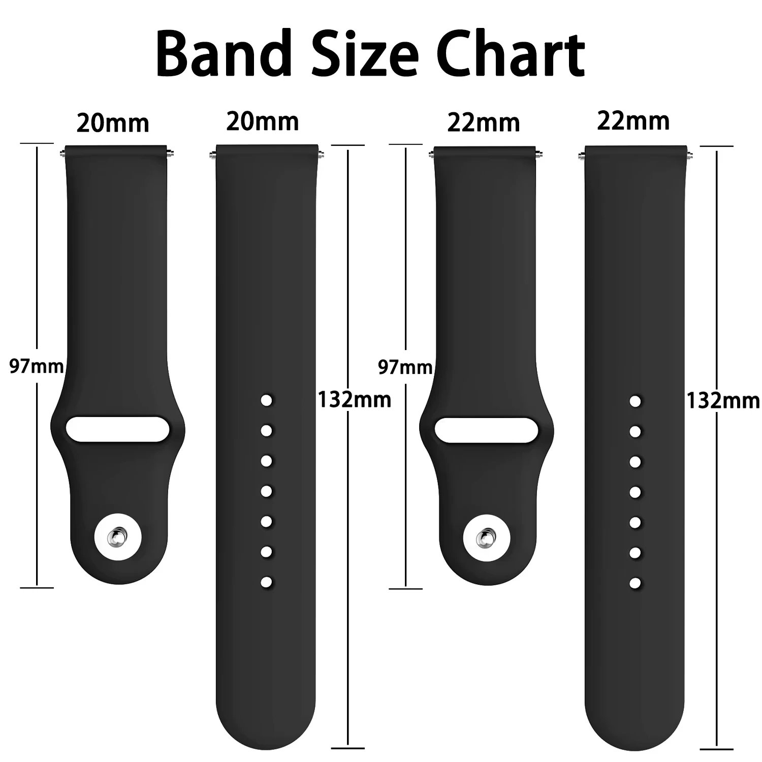 Silicone Sports Strap - Adjustable Fitness Bracelet, 20/22 mm Band