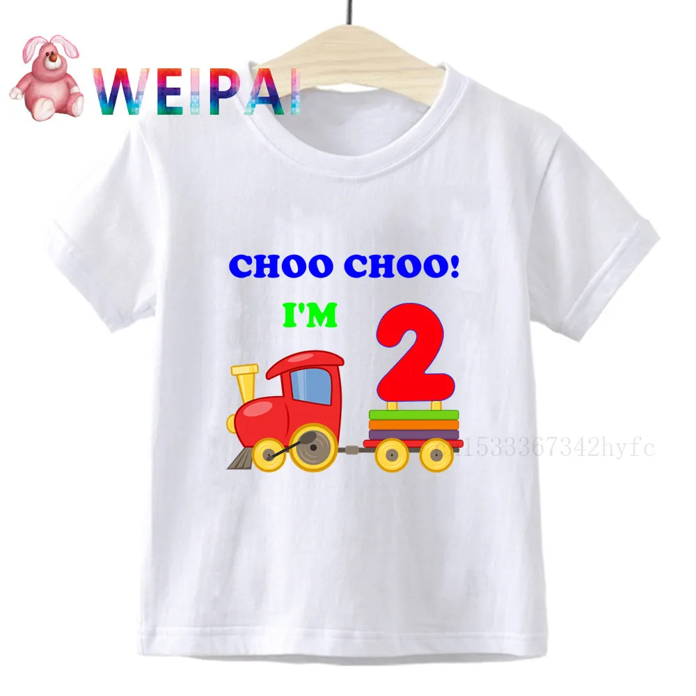 Boy Train 1-9 Birthday Number Print T Shirt Bambini Choo Choo I 2 T-Shirt Boy & Girl Funny Gift Tshirt Present Family Outfit