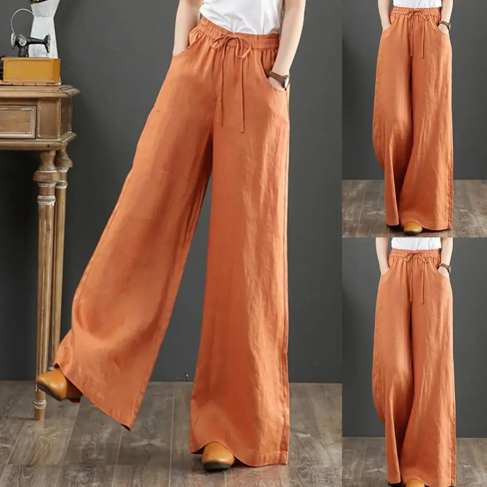 

Pants High Waist Women Trousers Straight Cotton Vintage Causals Linen Mopping