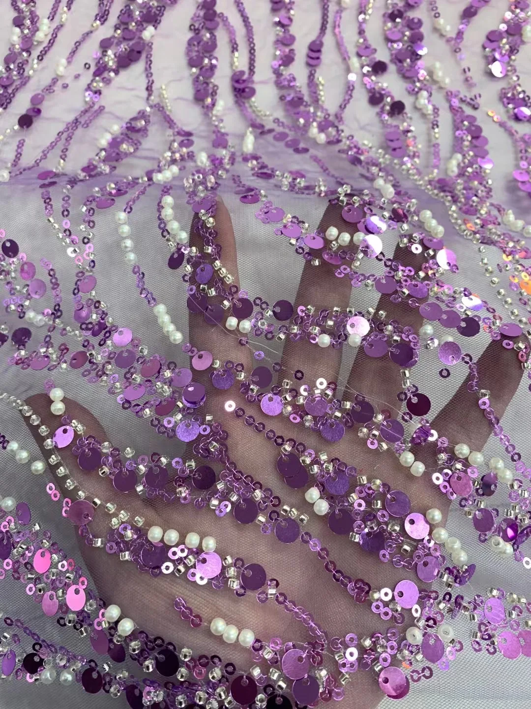 Latest Luxury Sequins Tulle Lace African Handmade Beaded Lace French 2022 High Quality Fabric Nigeria Bride Wedding Dress Sew