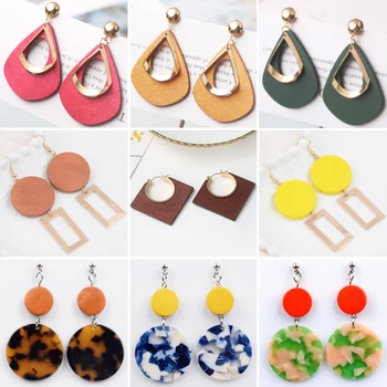 Women's Dangle Earrings Leopard Round Piece Pendants Hollow Water Drop Hanging Earrings Candy Color Female Party Jewelry 1