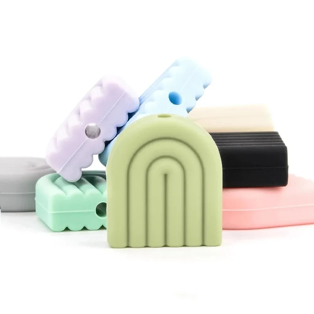 Teething toys Silicone teething toys Baby teething toys Silicone beads Silicone teether Silicone teething beads Sensory chew necklaces Lofca 40pcs Rainbow Baby Silicone Beads Baby Toys DIY Food Grade Teether Pacifier Chain Necklace Jewelry Cartoon Accessories