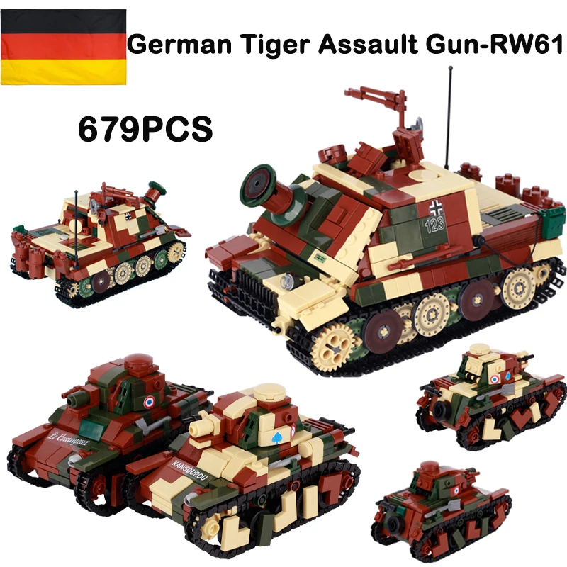 

MOC WW2 Military Vehicle Main Battle Tank Building Blocks German US Armored Car Army Soldiers Figures Fighter Bricks Toys Gifts