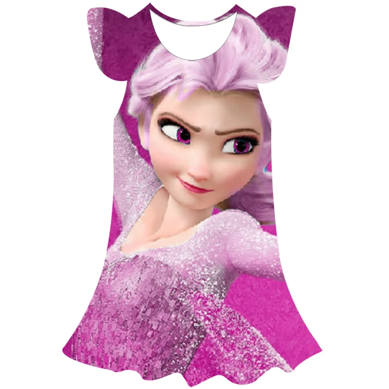 

Disney Classic Movie Frozen Elsa Princess Pretty Pattern Print Children Girl Summer Casual Sleeveless Midi Princess Dress