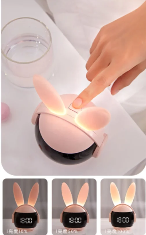 Kids Alarm Clock For Kids, Bunny Alarm Clocks For Girls Boys, Pink Kid Alarm Clock With Ringtones &Amp; Night Light Rechargeable Snoozing