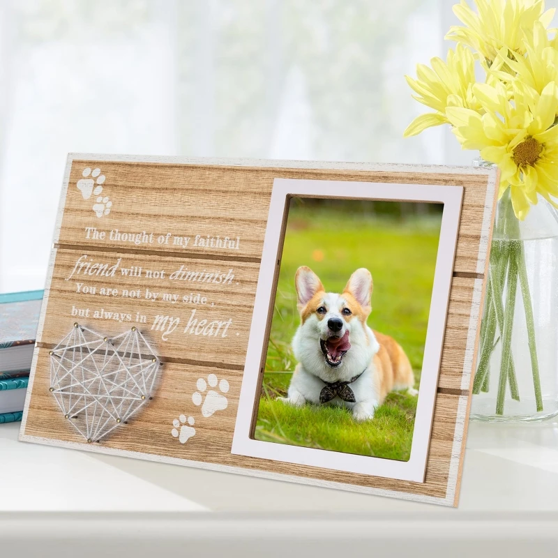 

Wooden Pet Photo Frame Dog Heart Memorial Picture Frame Gift Crafts for Home Bedroom Living Room Decoration Gift