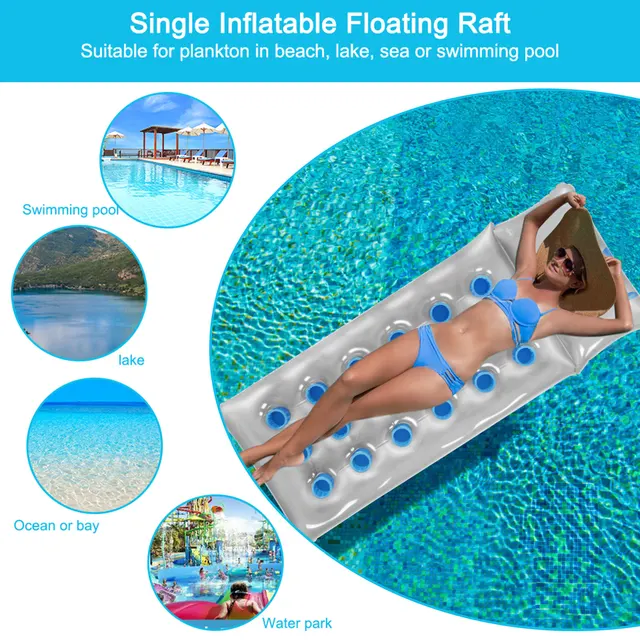 Inflatable Pool Lounge with Cup Holes Water Relax Bed with Pillow Lounger Float Relax Floating Chair Air Bed Pool Party Games 2