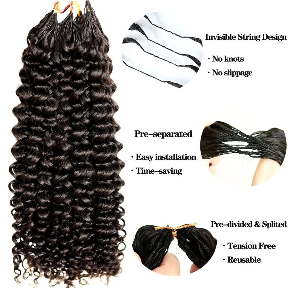 Feather Crochet Human Hair Burmese Curly Invisible Knots Deep Curly Crochet Human Hair Extensions Knotless Pre-Separated