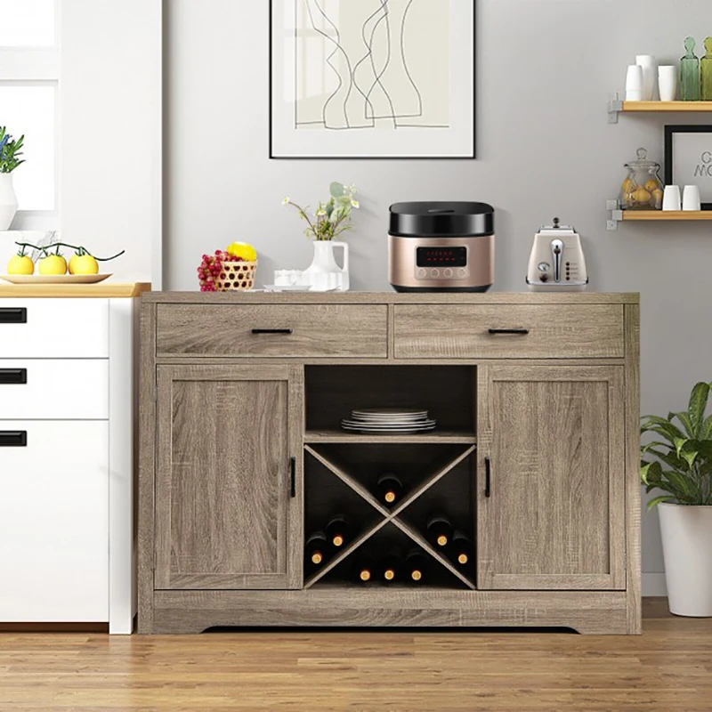 

Wooden Kitchen Storage Buffet Cabinet with 2 Drawer and Wine Rack Kitchen Living Room Wine Cabinet Storage Cabinets