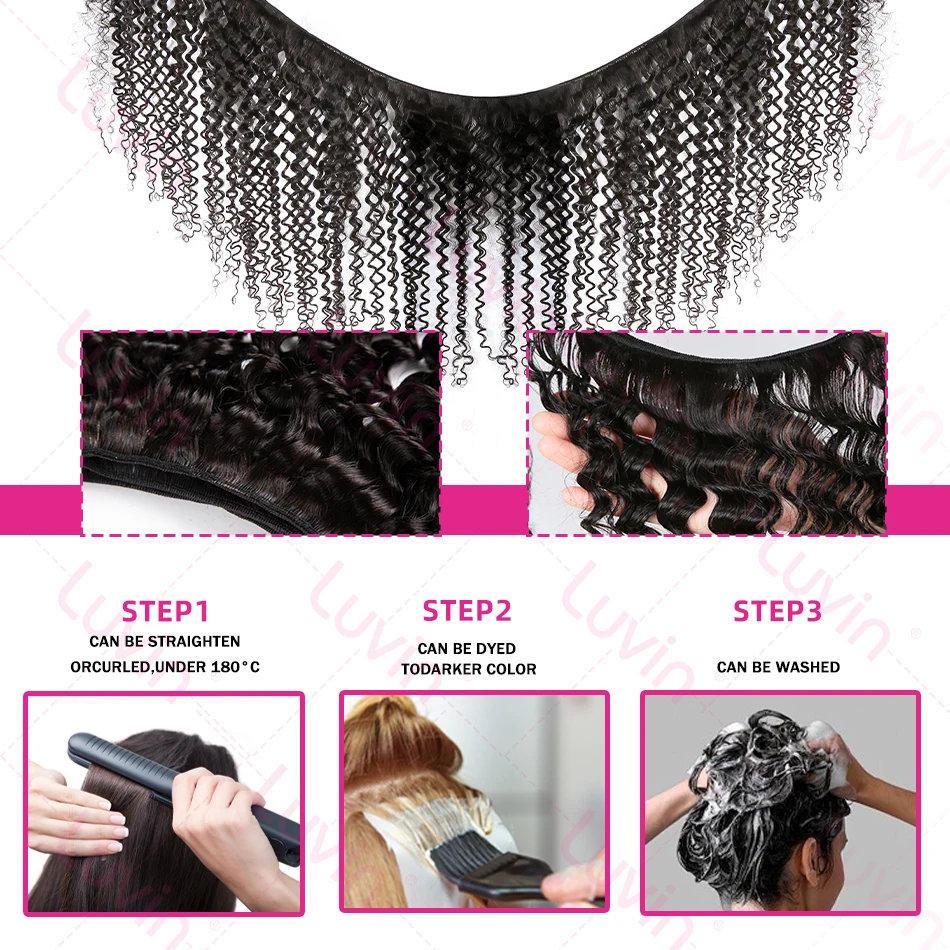 Luvin 30 32 36 40 Inch Deep Wave Human Hair Bundles Brazilian Remy Unprocessed Weaving Curly Hair Bundles Weave Extensions Deals 4