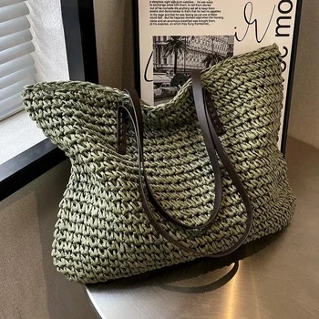 Borsa da donna di design di lusso estivo 2025 Borsa a tracolla da donna di moda intrecciata in erba di vendita calda Borsa a tracolla di grande capacità per il tempo libero 1