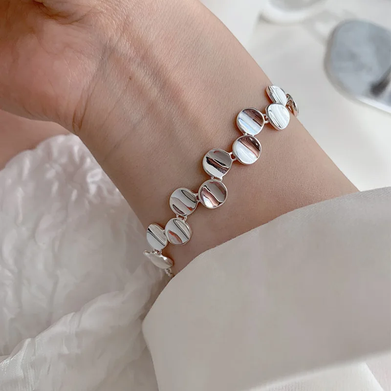 

Fashion 925 Sterling Silver Small Round Geometry Bracelets for Women Girl Minimalist Elegant Temperament Fine Jewelry Gift Party