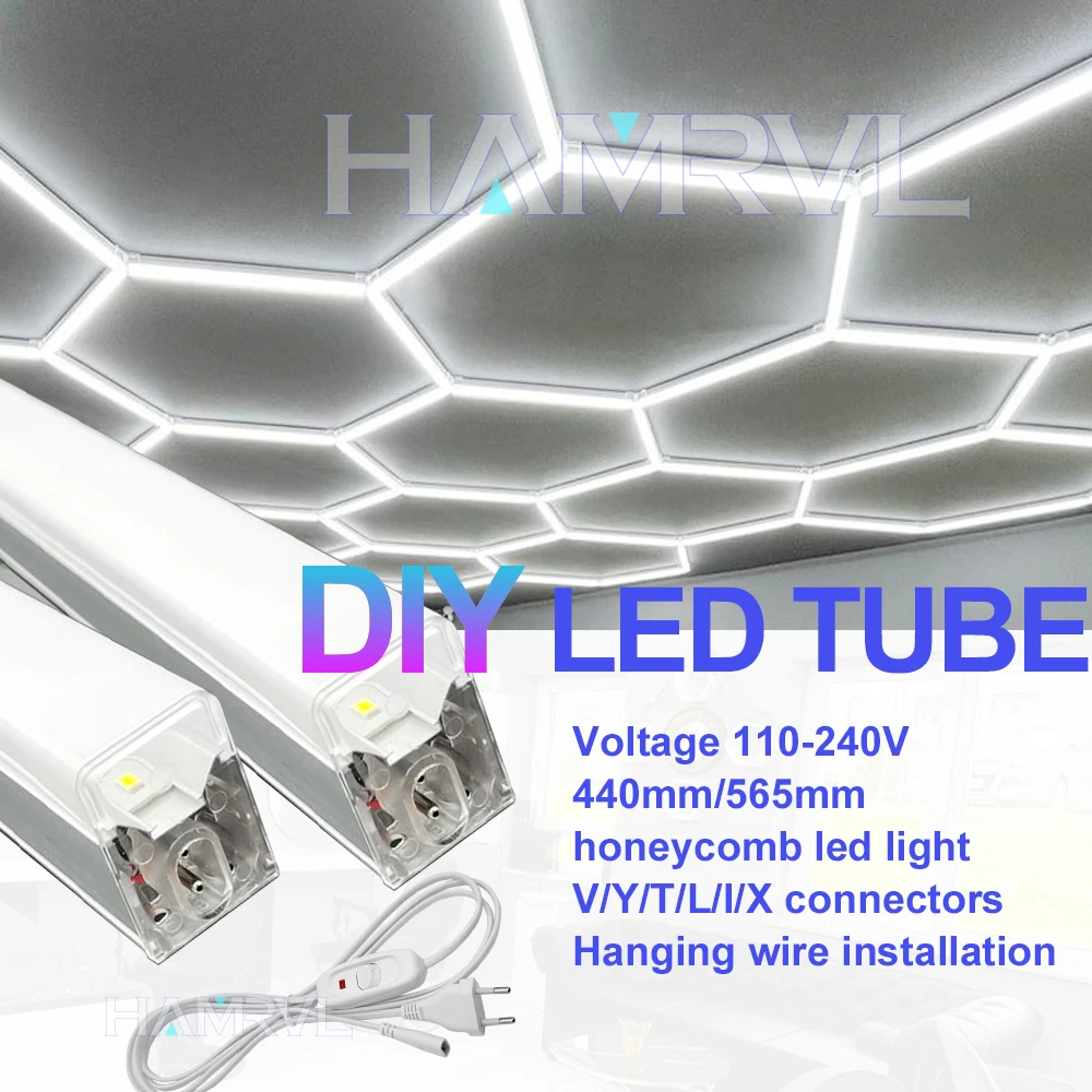 DIY หกเหลี่ยมโรงรถหลอด LED เชื่อมต่อสายไฟอุปกรณ์เสริมสําหรับโคมไฟรังผึ้ง 110-240V สําหรับตัดผม Workshop แสง 1