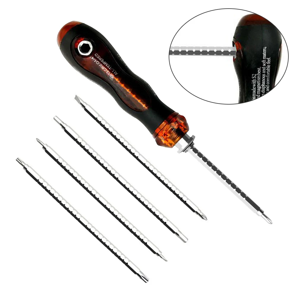 

6 In 1 Slip Proof Replaceable Telescopic Screwdriver Set Tool Steel Screwdriver Set Household Hardware Tools Lever Screwdriver