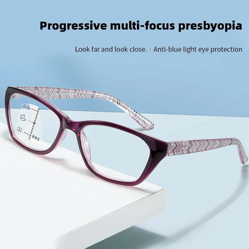 Progressive Multifokus-Computer-Lesebrille Anti-Blaulicht Quadrat Retro Lupe Dioptrien Brillen Brillen Vision Care