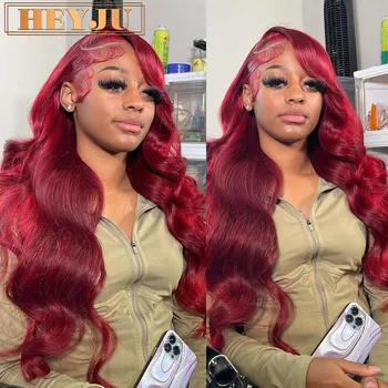 Burgundy 13x6 Hd Lace Frontal Human Hair Wig 220 Density Brazilian 13x4 Lace Front Wig 99j Body Wave Human Hair Wigs For Women 1
