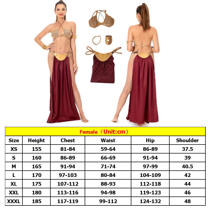 Fantasia Leia Cosplay Princess Sexy Slave Dress Costume Movie Space Battle Roleplay Women Bikini Outfits Halloween Party Suit