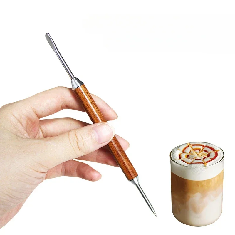 Description Picture 4 of itemCoffee Pull Flower Needle Stainless Steel Carved Stick Cappuccino Latte Coffee Decorative Art Pen Fancy Stitch Barista Tool