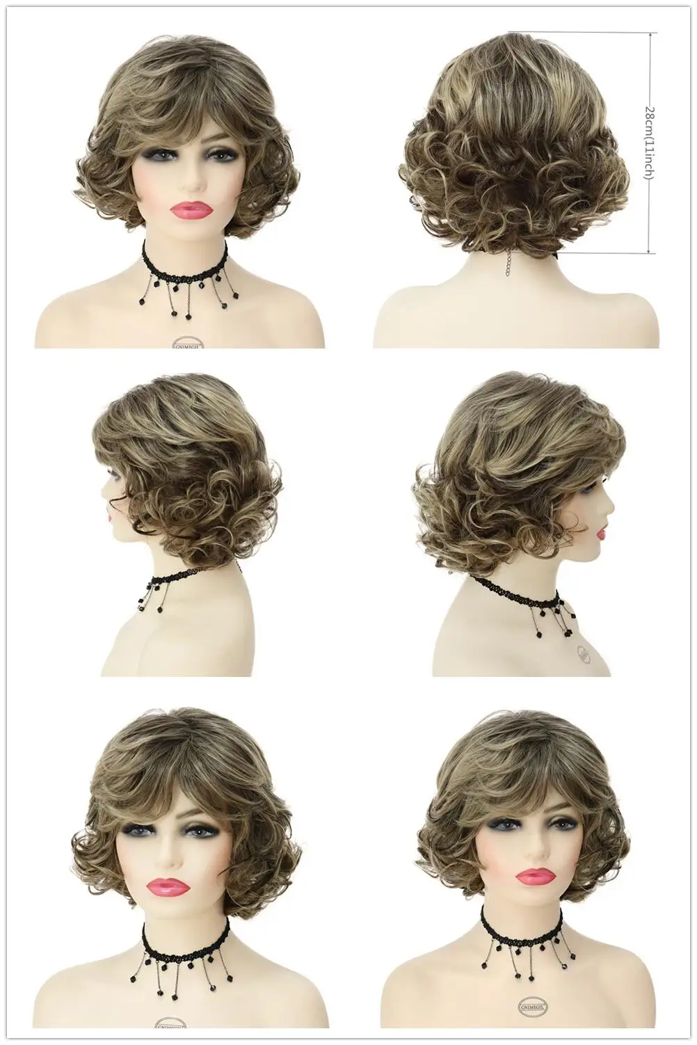 GNIMEGIL Short Synthetic Wigs for Women Glueless Brown Curly Wig with Bangs Natural Looking Mommy Wig Costume Family Party Hair GNIMEGIL Short Synthetic Wigs for Women Glueless Brown Curly Wig with Bangs Natural Looking Mommy Wig Costume Family Party Hair
