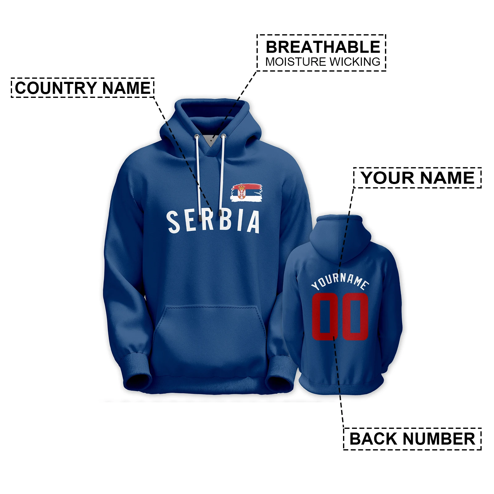 Serbia Basketball Hoodie Training Top Men Women Youth Pullover Sweatshirts Print Name Number Sportswear Fans Gift